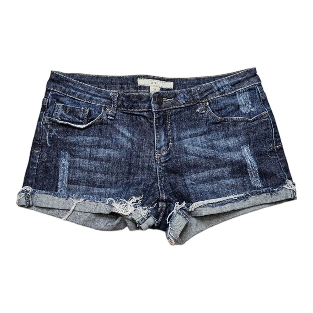 Forever 21 Distressed Pocketed Cuffed Jean Shorts Size 28
